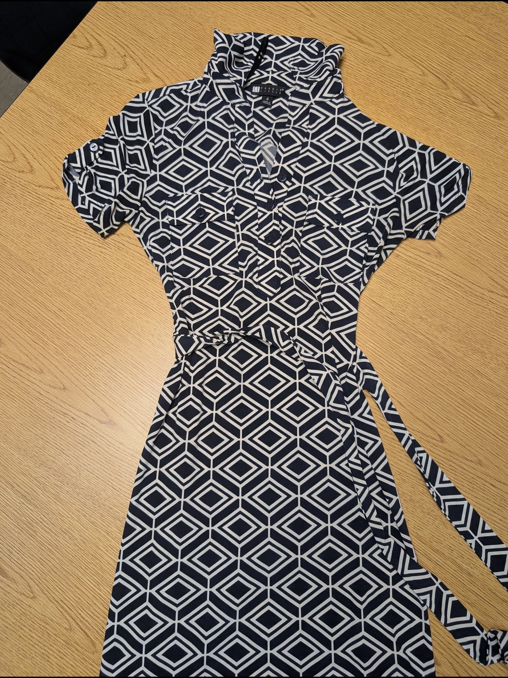 Carole Little Black and White Geometric Wrap Midi Dress